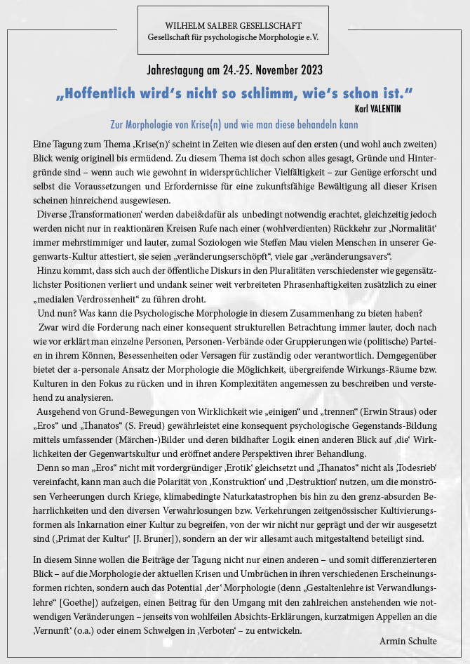 Programm der Jahrestagung 2023 der Wilhelm Salber Gesellschaft