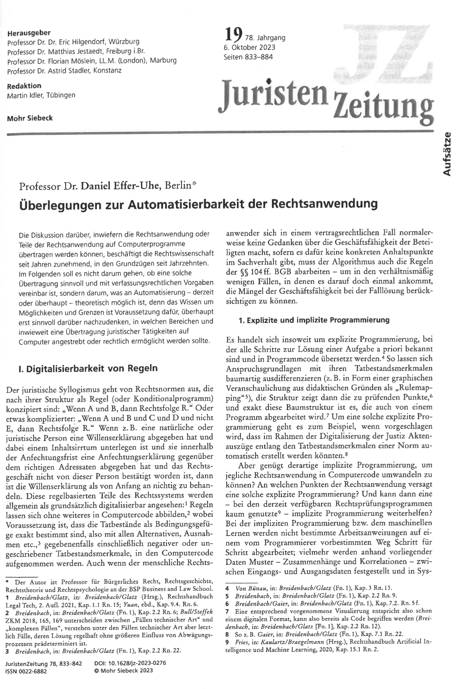 Überlegungen zur Automatisierbarkeit der Rechtsanwendung