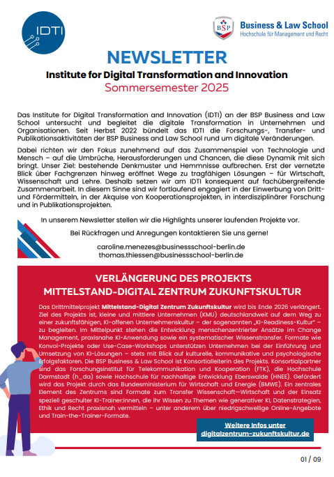 NEWSLETTER - Institute for Digital Transformation and Innovation - Sommersemester 2025